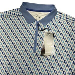 HEAD Golf Ares Mens XL Polo Shirt Blue White‎ Geometric 1/4 Zip Moisture Wicking